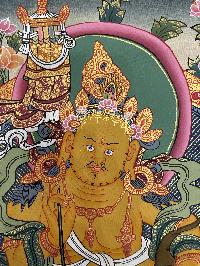 Buddhist Hand Painted Thangka Of Jambhala Namtose, [real Gold], Lamas Art With Various Gods