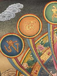 Buddhist Hand Painted Thangka Of Avalokiteshvara Or Chenrezig, [real Gold], Lama`s Art, Three Great Bodhisattvas