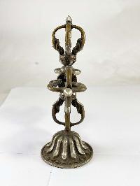 Double Dorje, Vishow Vajra, Chocolate And Silver Plated Oxidized