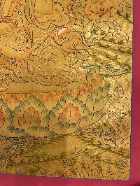 Buddhist Hand Painted Thangka Of White Tara, [real Gold], Lama`s Art With Pancha Buddha At Top