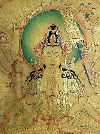 Buddhist Hand Painted Thangka Of Chundi, [real Gold], Lama`s Art, [cundi, Chandi]