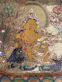 Buddhist Hand Painted Thangka Of Jambhala: Namtose Vaisravana, [real Gold], Lamas Art
