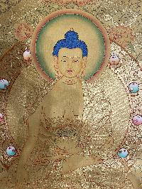 Buddhist Hand Painted Thangka Of Shakyamuni Buddha, [real Gold], Lama`s Art