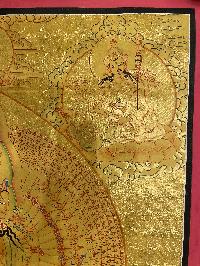 Buddhist Hand Painted Thangka Of Sahasrabhuja Avalokitesvara, [real Gold], Lama`s Art With Amitabha, Padmasambhava, White Tara And Green Tara