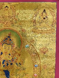 Buddhist Hand Painted Thangka Of Vajrasattva With Consort, [shakti], Yab-yum, With [vajradhara] At Four Corners, [real Gold], Lama`s Art