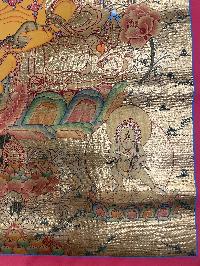 Buddhist Hand Painted Thangka Of Pancha Jambhala, [real Gold], Lama`s Art
