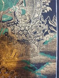 Buddhist Thangka Of Green Tara Thangka, [black And Golden]