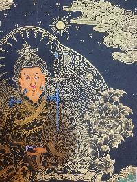 Buddhist Thangka Of Padmasambhava Thangka, [black And Golden]
