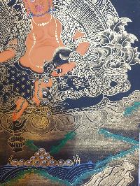 Buddhist Thangka Of Yellow Jambhala Thangka, [black And Golden]