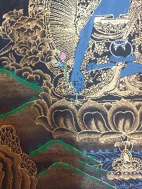 Buddhist Thangka Of Medicine Buddha Thangka, [black And Golden]