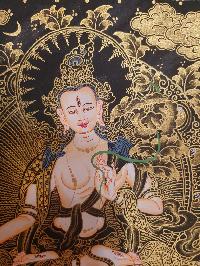 Buddhist Thangka Of White Tara Thangka, [black And Golden]