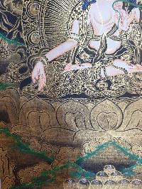 Buddhist Thangka Of White Tara Thangka, [black And Golden]