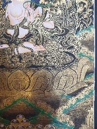 Buddhist Thangka Of White Tara Thangka, [black And Golden]