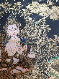 Buddhist Thangka Of White Tara Thangka, [black And Golden]