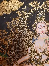 Buddhist Thangka Of White Tara Thangka, [black And Golden]