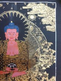 Buddhist Thangka Of Amitabha Buddha Thangka, [black And Golden]