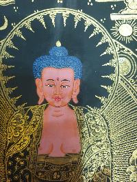 Buddhist Thangka Of Amitabha Buddha Thangka, [black And Golden]