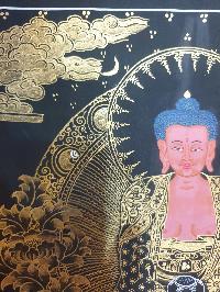 Buddhist Thangka Of Amitabha Buddha Thangka, [black And Golden]