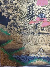 Buddhist Thangka Of Amitabha Buddha Thangka, [black And Golden]