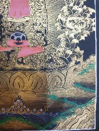 Buddhist Thangka Of Amitabha Buddha Thangka, [black And Golden]