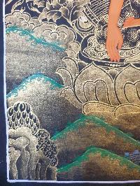 Buddhist Thangka Of Shakyamuni Buddha Thangka, [black And Golden]