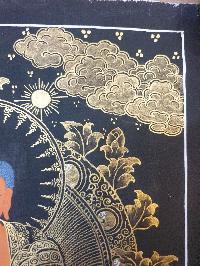 Buddhist Thangka Of Shakyamuni Buddha Thangka, [black And Golden]