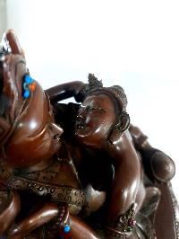 [hq] Buddhist Statue Of Guru Padmasambhava With Consort, [shakti], Yab-yum [copper Plated], [chocolate Oxidized]
