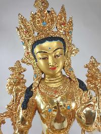 [traditional Style], Buddhist Statue Of Green Tara, [full Fire Gold Plated], With [painted Face]