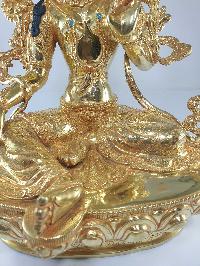 [traditional Style], Buddhist Statue Of Green Tara, [full Fire Gold Plated], With [painted Face]