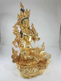 [traditional Style], Buddhist Statue Of Green Tara, [full Fire Gold Plated], With [painted Face]