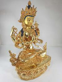 [traditional Style], Buddhist Statue Of Chenrezig, [full Fire Gold Plated], With [painted Face]