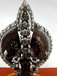 Buddhist Statue Of Sahasrabhuja Avalokitesvara, [silver And Chocolate Oxidized]