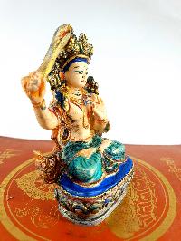 Resin Statue Of Manjushri [traditional Color Painted], [white And Blue]