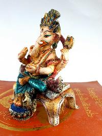 Resin Statue Of Ganesh [traditional Color Painted], [white And Green]