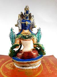 Resin Statue Of White Tara [traditional Color Painted], [white, Red, Blue]