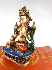 Resin Statue Of White Tara [traditional Color Painted], [white, Red, Blue]