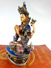 Resin Statue Of Chenrezig [traditional Color Painted], [white, Blue]