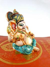 Resin Statue Of Ganesh [traditional Color Painted], [white Tourquise]