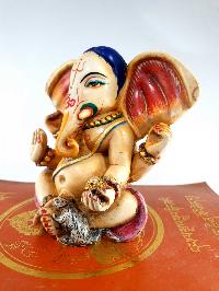 Resin Statue Of Ganesh [traditional Color Painted], [white Pink]