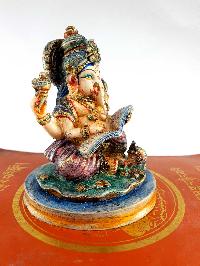 Resin Statue Of Ganesh [traditional Color Painted], [white Green]