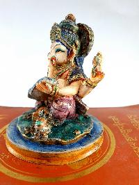 Resin Statue Of Ganesh [traditional Color Painted], [white Green]