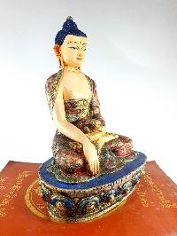 Resin Statue Of Shakyamuni Buddha [traditional Color Painted], [white And Blue]