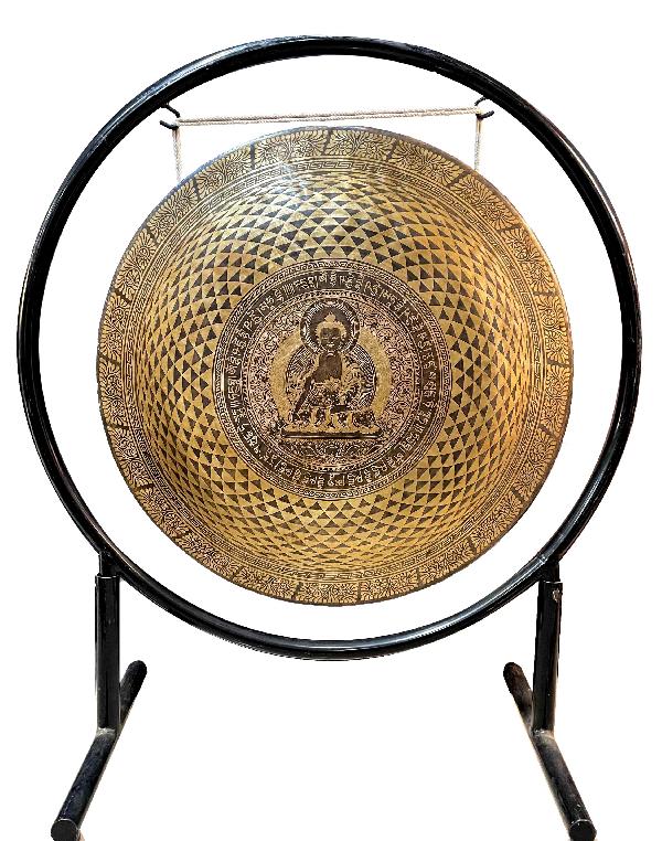 Tibetan Gong With Stand, [mandal Etching], Gong Size 70x5 Cm, Gong Weight 12kg