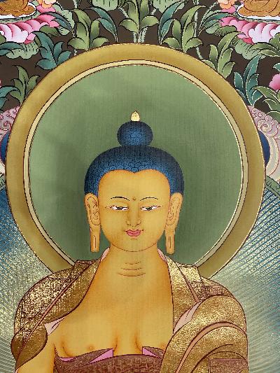 Buddhist Hand Painted Thangka Of Shakyamuni Buddha, [pure 24 Carat Gold, Vegetable Pigment], Lama`s Art