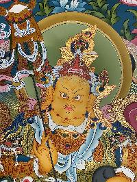 Buddhist Hand Painted Thangka Of Jambhala: Namtose, [pure 24 Carat Gold, Vegetable Pigment], Lama`s Art