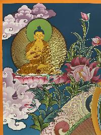 Buddhist Hand Painted Thangka Of Green Tara, [pure 24 Carat Gold, Vegetable Pigment], Lama`s Art