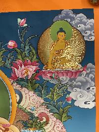 Buddhist Hand Painted Thangka Of Green Tara, [pure 24 Carat Gold, Vegetable Pigment], Lama`s Art