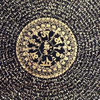 Buddhist Handmade Thangka Of Mandala Thangka, [black And Gold], Lama`s Art