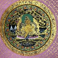 Buddhist Handmade Thangka Of Yellow Jambhala Thangka, [red, Black And Gold], Lama`s Art