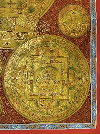 Buddhist Handmade Thangka Of Stupa Thangka, [red, Blue And Gold], Lama`s Art